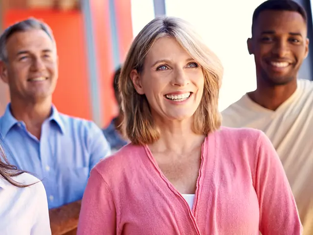 Smiling colleagues in an office.